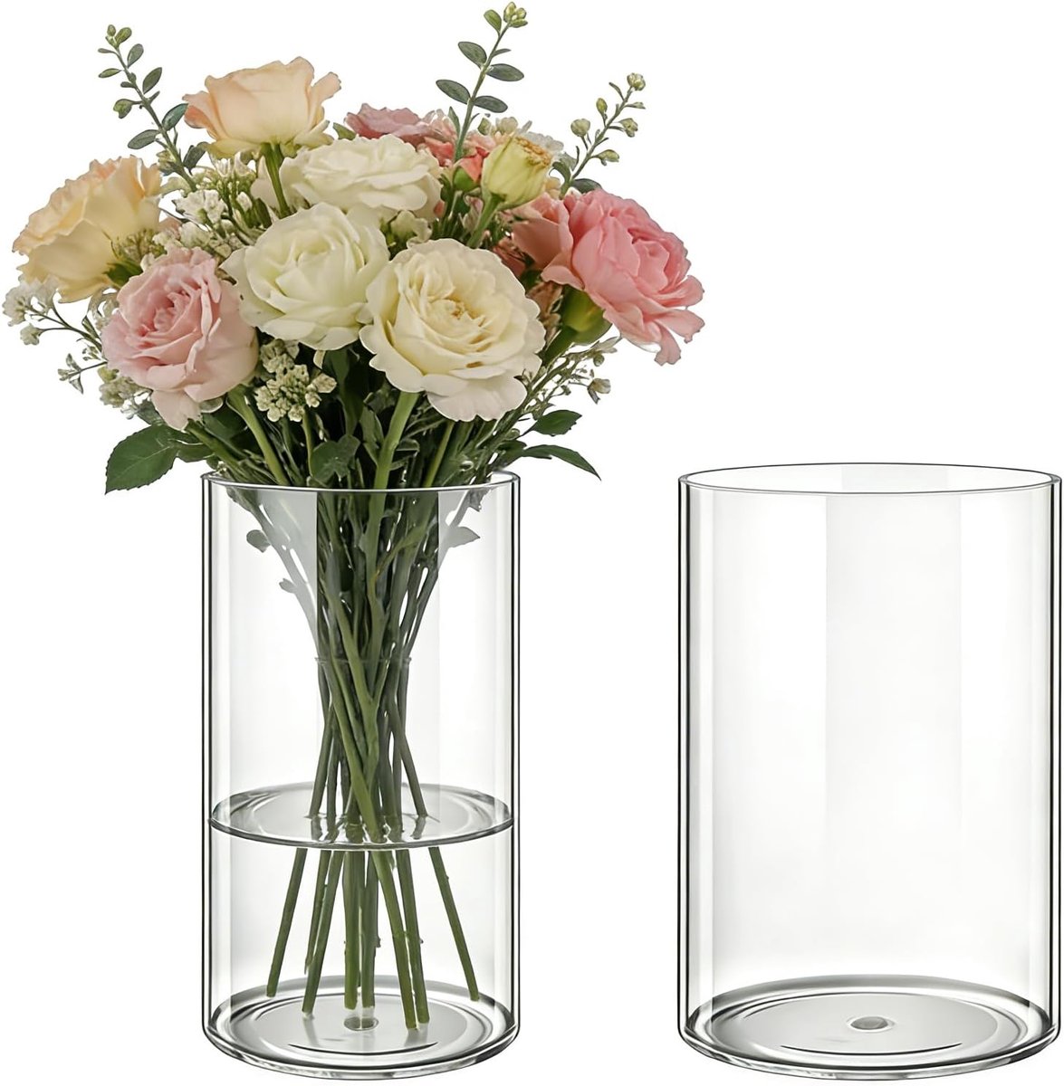 Ronde acrylvaas set 2 stuks - transparant - lichtgewicht en shatterproof - ideaal voor bloemenarrangementen - ShopVlot