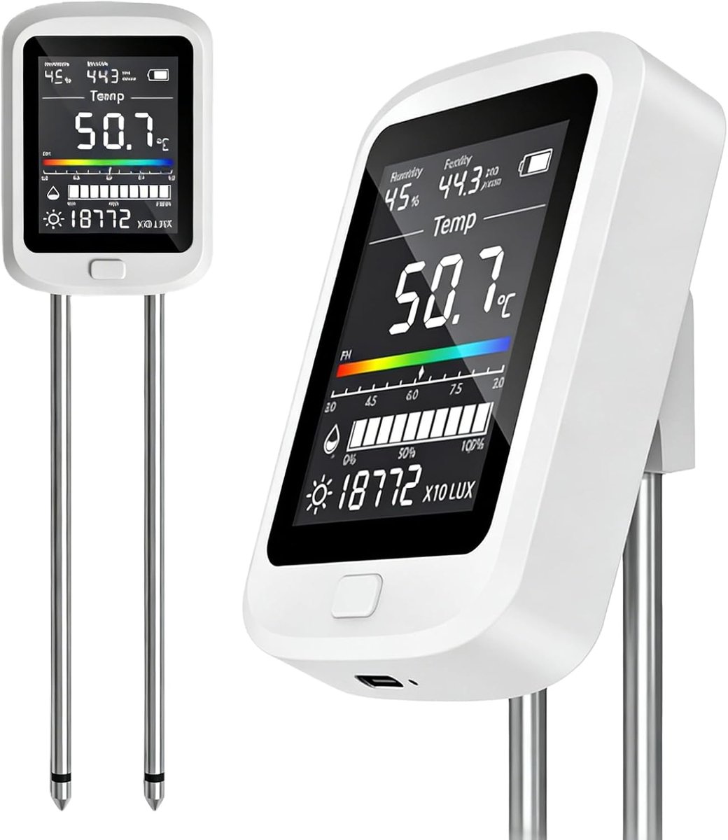 pH-meetinstrument aarde - 6-in-1 bodemmeter - vochtigheid, temperatuur, licht - optimale plantengroei - ShopVlot