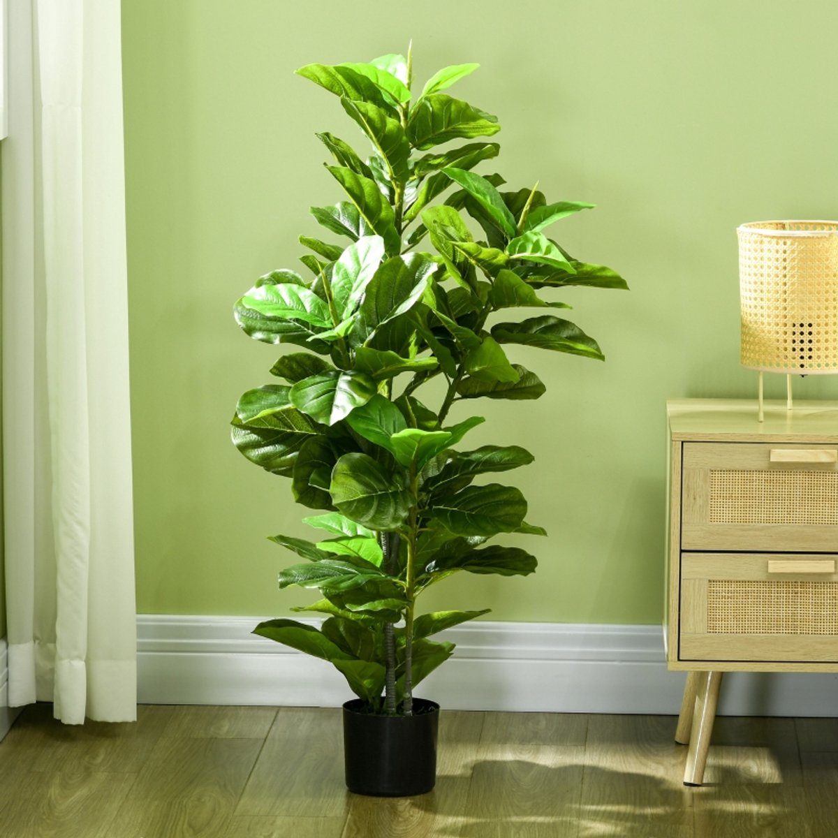Kunstplant Ficus 110 Cm Hoog Met 90 Bladeren En Pot Van Kunststof Groen Voor Binnen En Buiten Decoratie Zonder Onderhoud