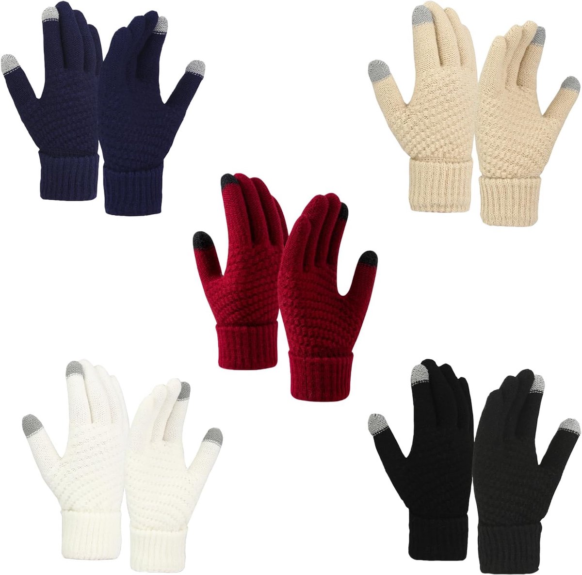 Winterhandschoenen 5 Pairs - Thermisch Gebreid - Touchscreen Geschikt - Perfect voor Werken en Rijden - ShopVlot