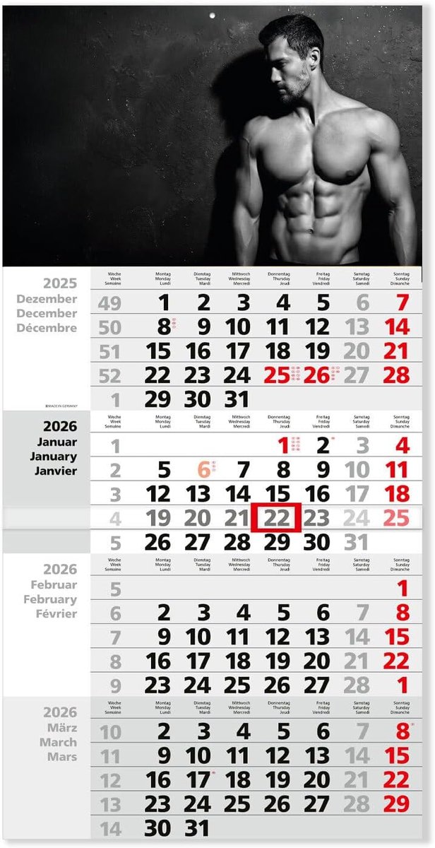 Muurkalender 4 Maanden 2026 - Met Slide - Stijlvolle Nude Fotografie - Decoratief en Praktisch - ShopVlot