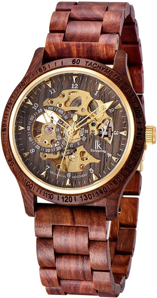 Houten automatische horloge heren dames - natuurlijk hout - glazen achterkant - stijlvolle accessoire - ShopVlot