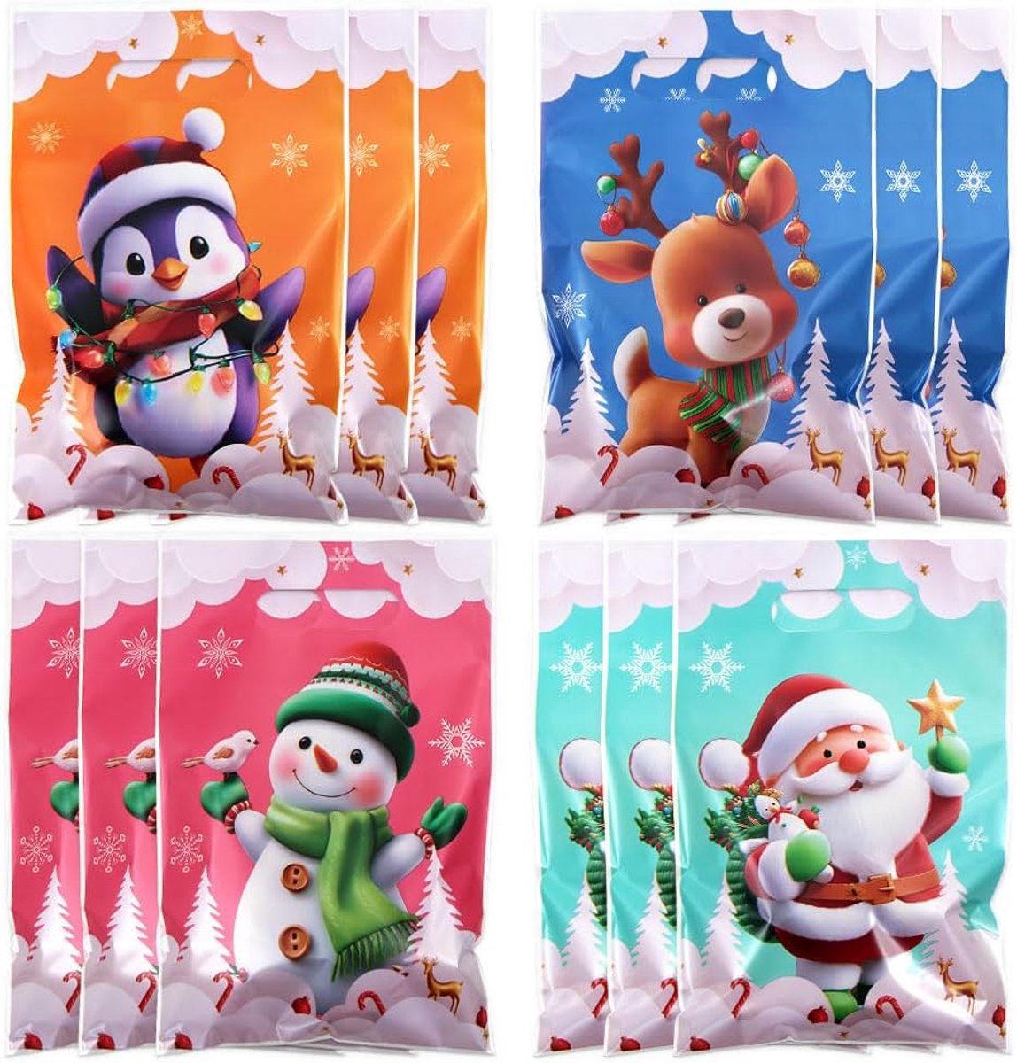 Kerstcadeauzakken 50 stuks - 4 schattige stijlen - OPP plastic - Perfect voor traktaties - ShopVlot