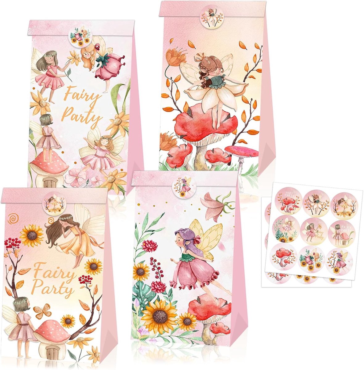 Geschenkzakken Fairy Party - 12 papieren zakken - magische ontwerpen - ideaal voor verjaardagsfeestjes - ShopVlot