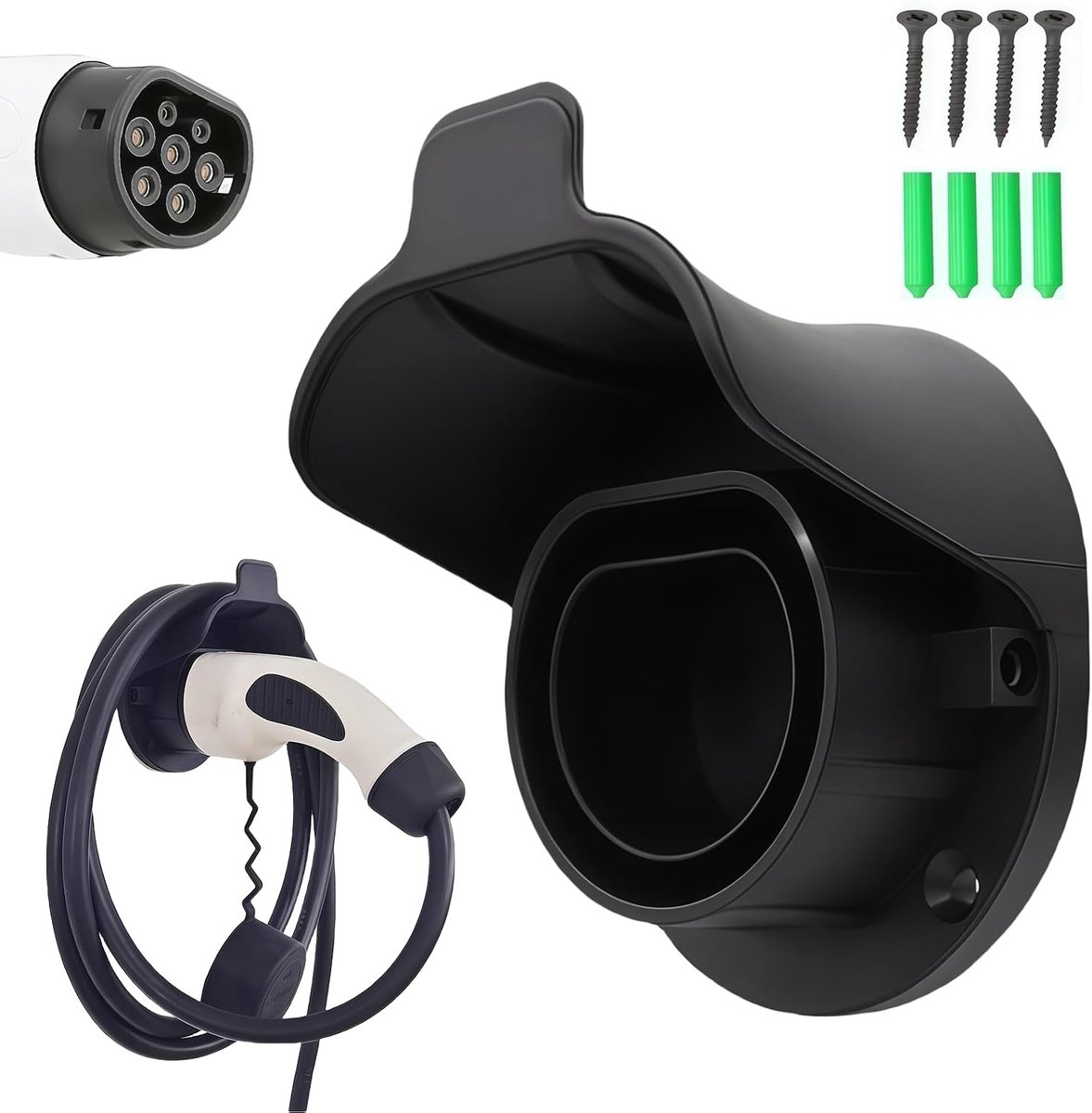 Wandhouder voor type 2 laadkabel - nylon - met schroeven - voor elektrische auto oplader - ShopVlot