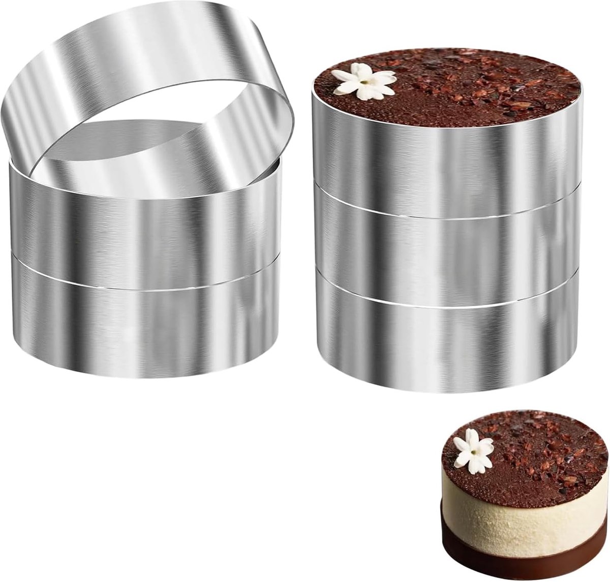 Burgerringen set 6 stuks - 10 cm naadloze dessertringen - roestvrij staal - perfect voor mousse en desserts - ShopVlot