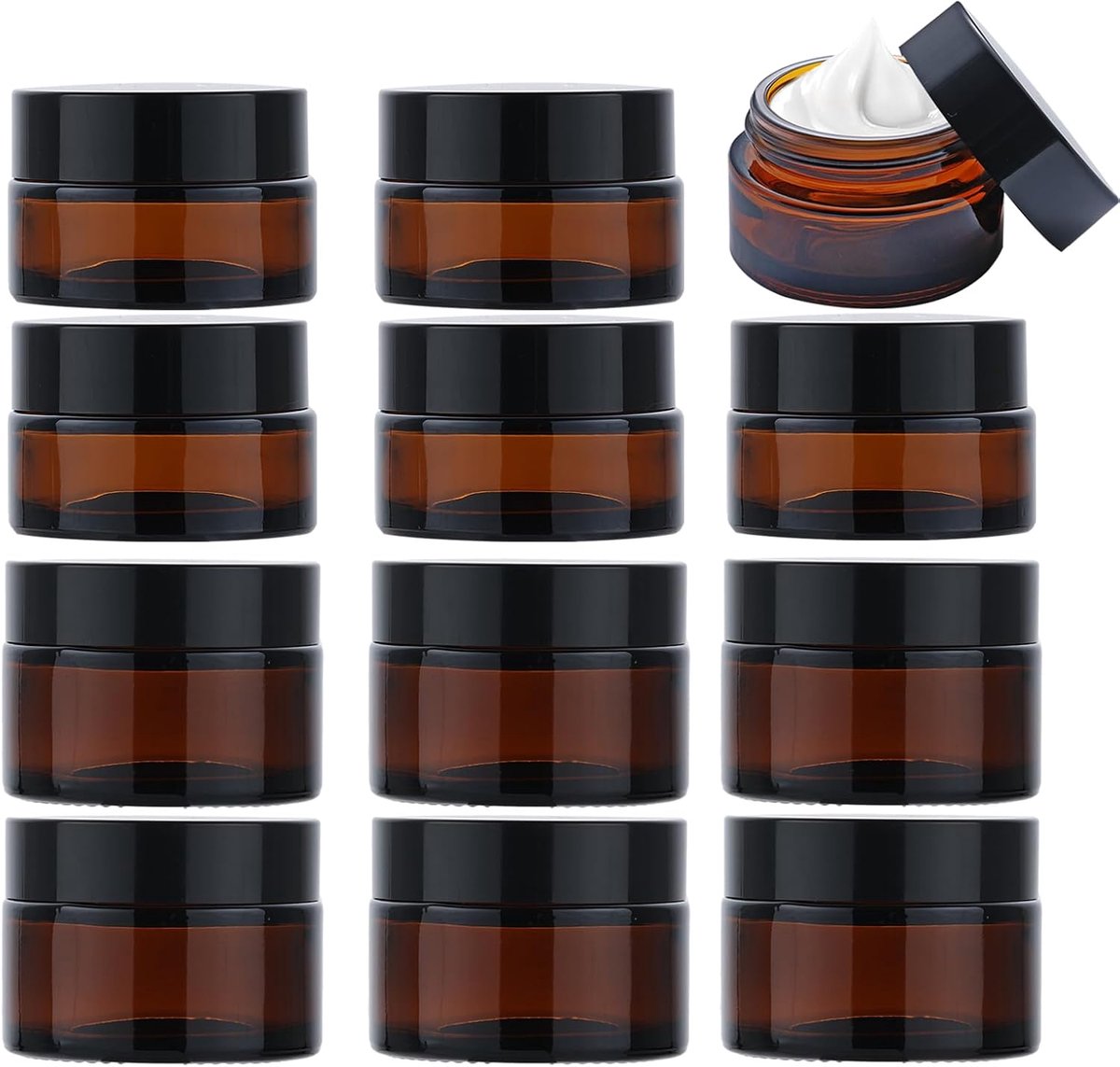 12pcs Cream Jars 20ml - Amber Glas - Lege Potjes met Deksel - Ideaal voor Cosmetica en Reizen - ShopVlot