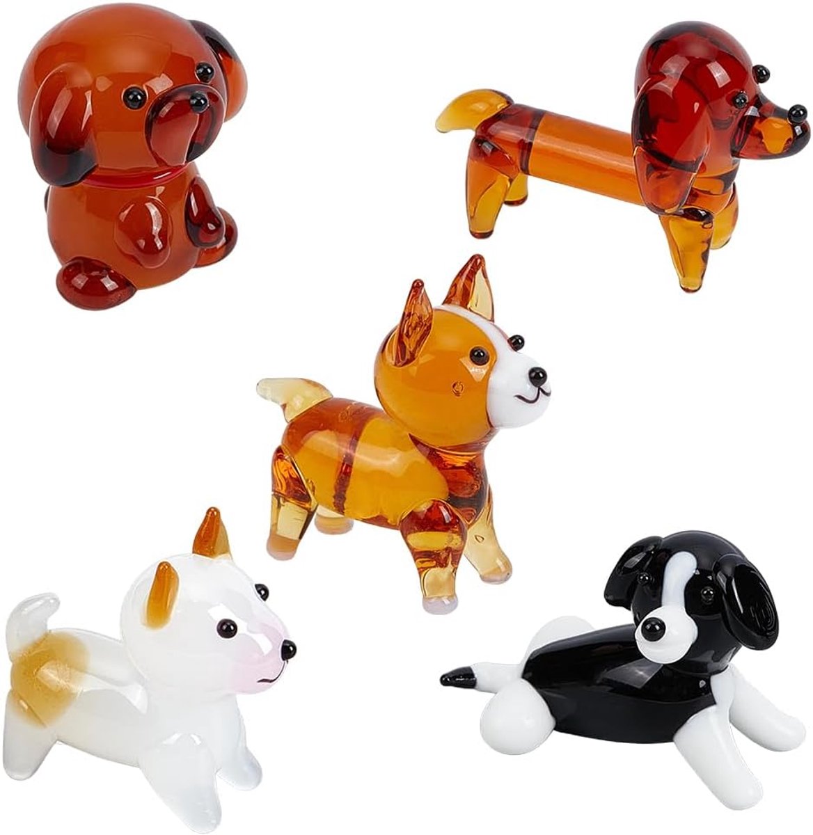 Glazen hondenfiguren set 5 stuks - handgeblazen glas - unieke ontwerpen - perfect voor verzamelaars - ShopVlot