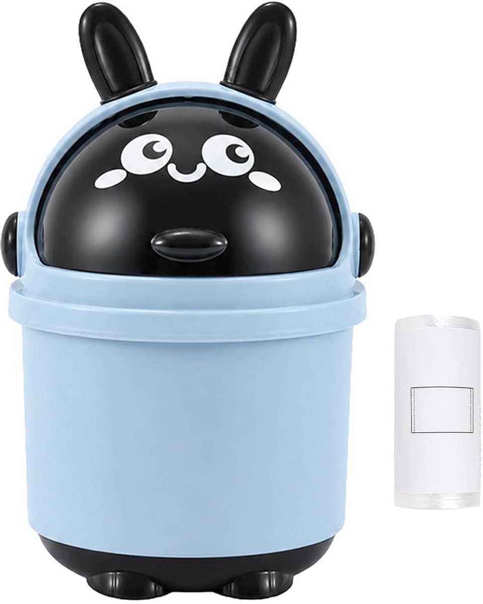 Mini tafelafvalemmer met deksel, schattige vuilnisemmer met afvalzak (blauw) - ShopVlot