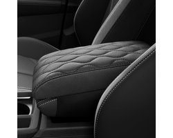 POKSRI Armleuningen, bekleding voor de auto, echt rundleer, zwarte middenconsole autobox, mat, armleuningkussen - ShopVlot