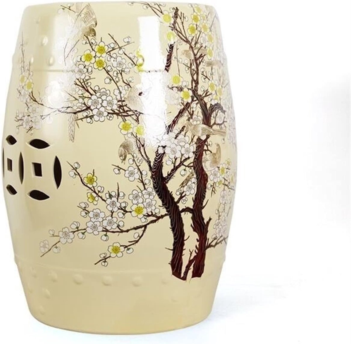 Decorative garden stool made of glazed ceramic with floral pattern, waterproof and easy to clean, suitable for the - ShopVlot