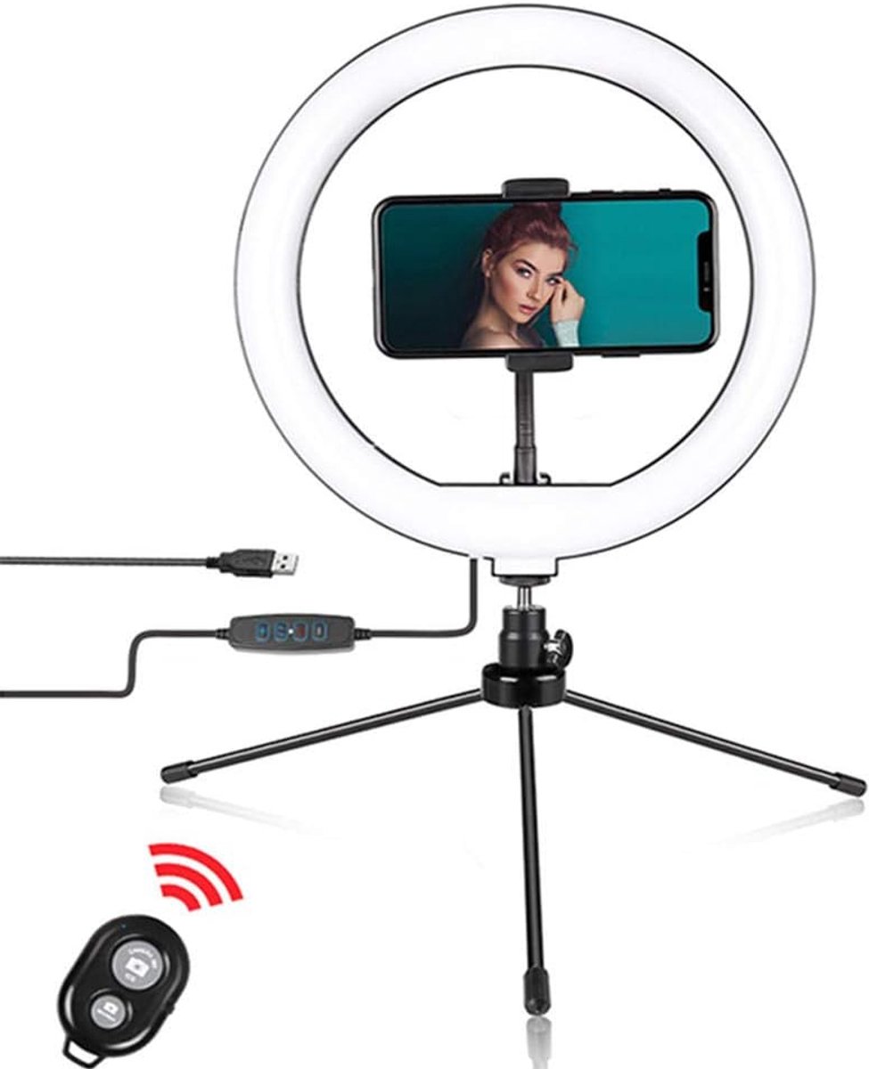 Ring Light Ring Lights With Stand Selfie Lighting Light 10 Inches, With Tripod Photography Led Selfie Ring Light 26Cm - ShopVlot