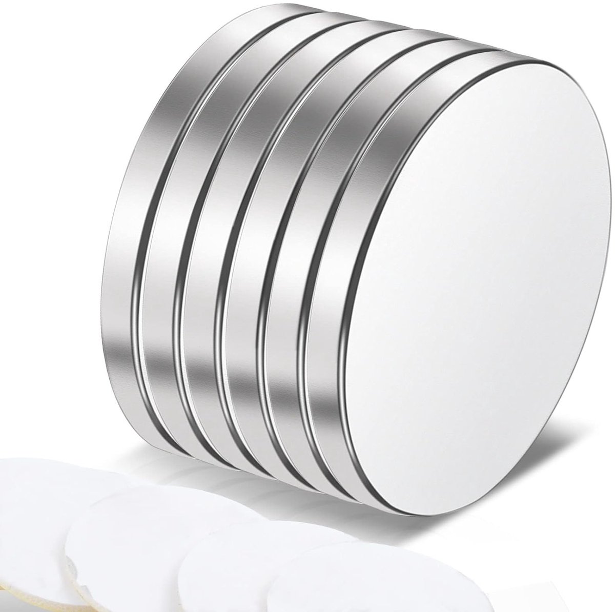 MIN CI Neodymium Round Magnets, 20 x 2 mm, Pack of 6, Strong Self-Adhesive for Refrigerator, Magnetic Board, Kitchen - ShopVlot