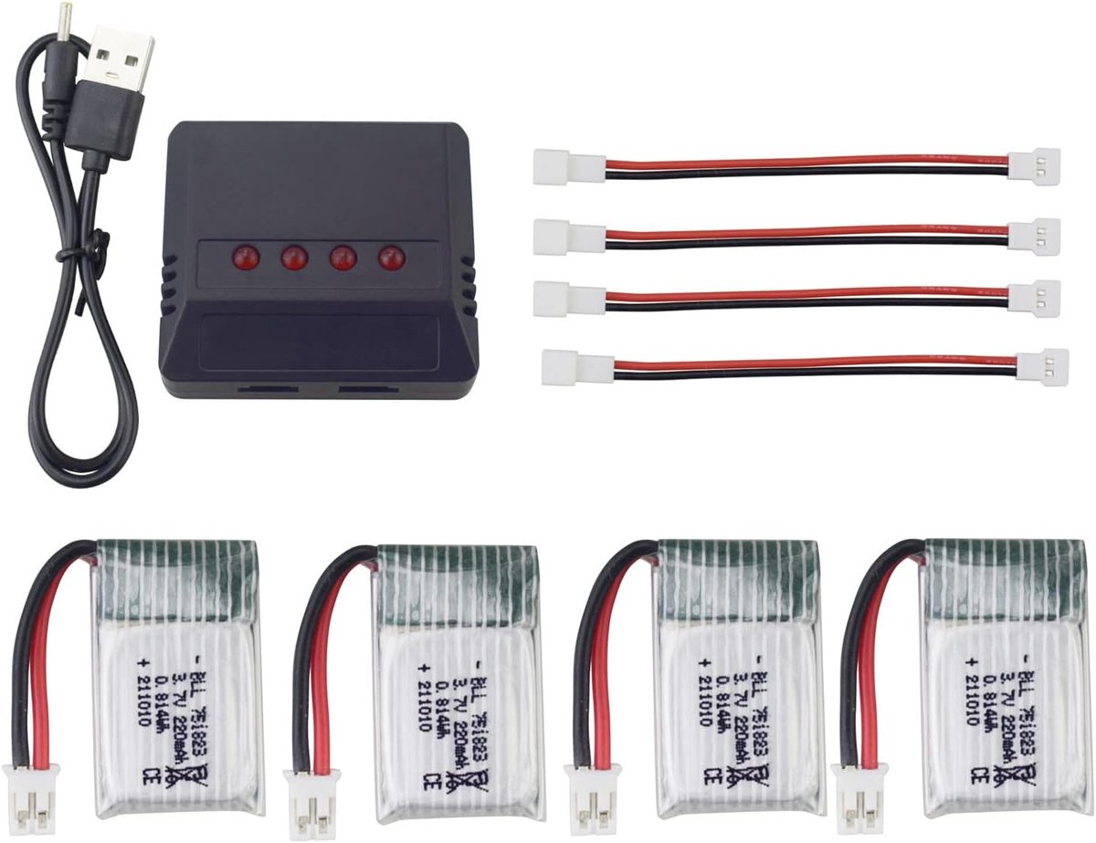 Pack of 4 3.7V 220mAh LiPo Battery & 4 in 1 Balance Charger for E010 E011 E011C E013 GoolRC T36 NINHUI NH010 F36 H36 - ShopVlot
