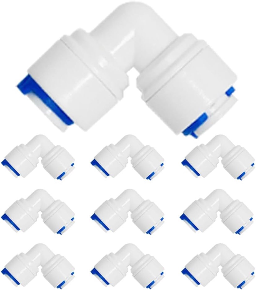 RO Water Filter Fitting Elbows, Quick Plug Connection, for 1/4 Inch Hose, Fridge Hose, Water Hose, Pack of 10 - ShopVlot