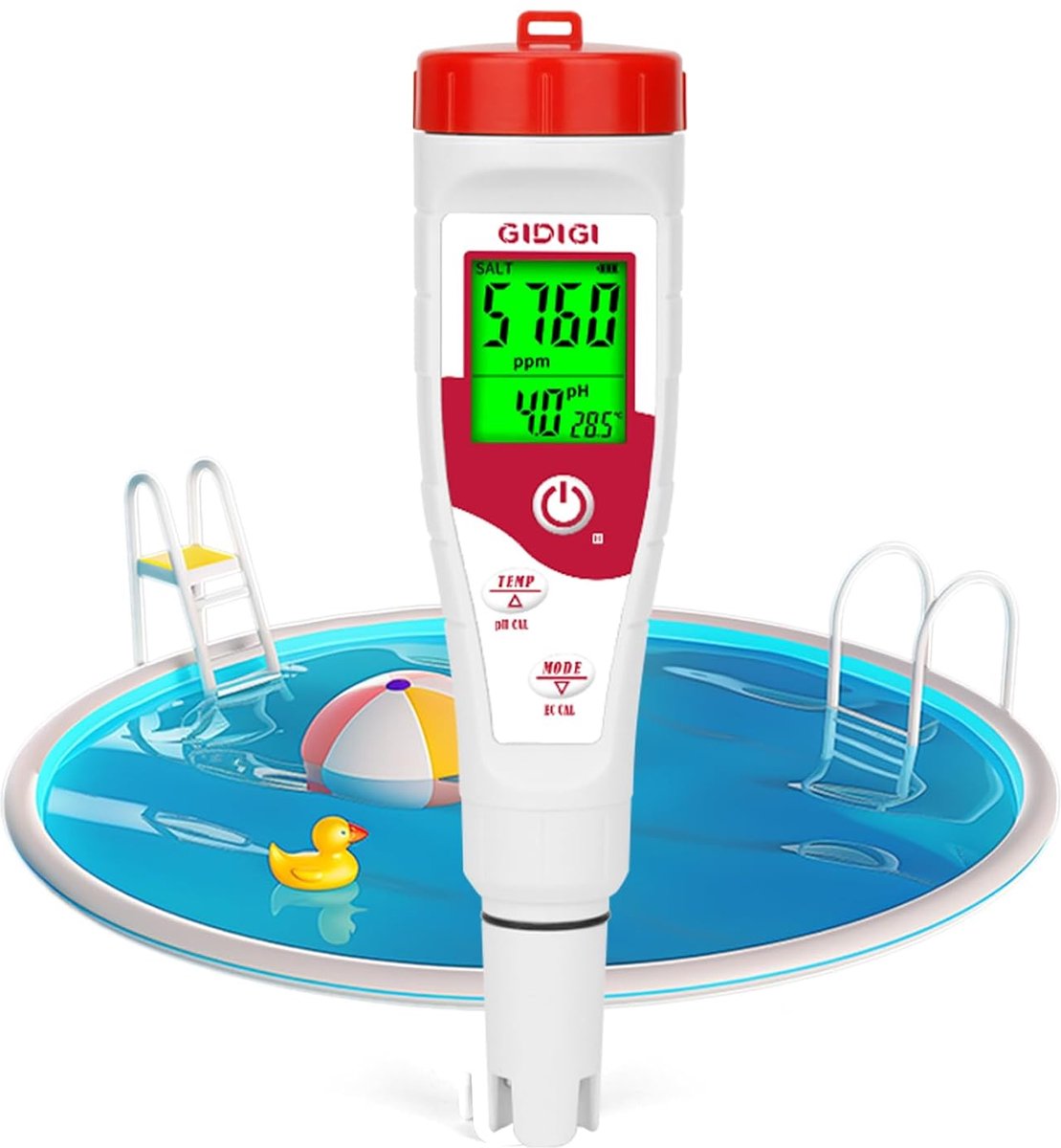 Digital Pool Salt Tester, Pool pH Meter, New Update 5-in-1 pH Salt Meter, Simultaneous Display of Pool Water Quality - ShopVlot