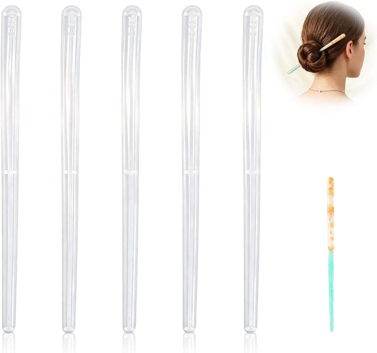 5 Pcs Resin Hair Bar Mould, Silicone Resin Hair Pins Hair Clips Silicone Shape Hair Chopsticks Craft Tools for Hairpins - ShopVlot