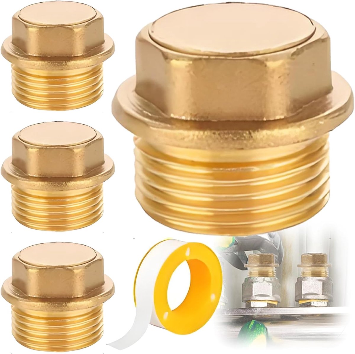 4 stuks buitendraad sluitstop, 1/2 inch messing stop (0,78 inch in diameter), blinde stop, buiseindkap, messing blinde - ShopVlot
