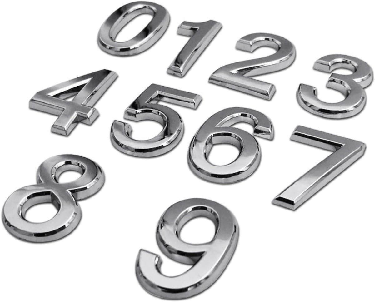 Pack of 10 3D Silver House Number for Outdoors, House Number, Number Box, Self-Adhesive, Hotel Room Numbers, Number - ShopVlot