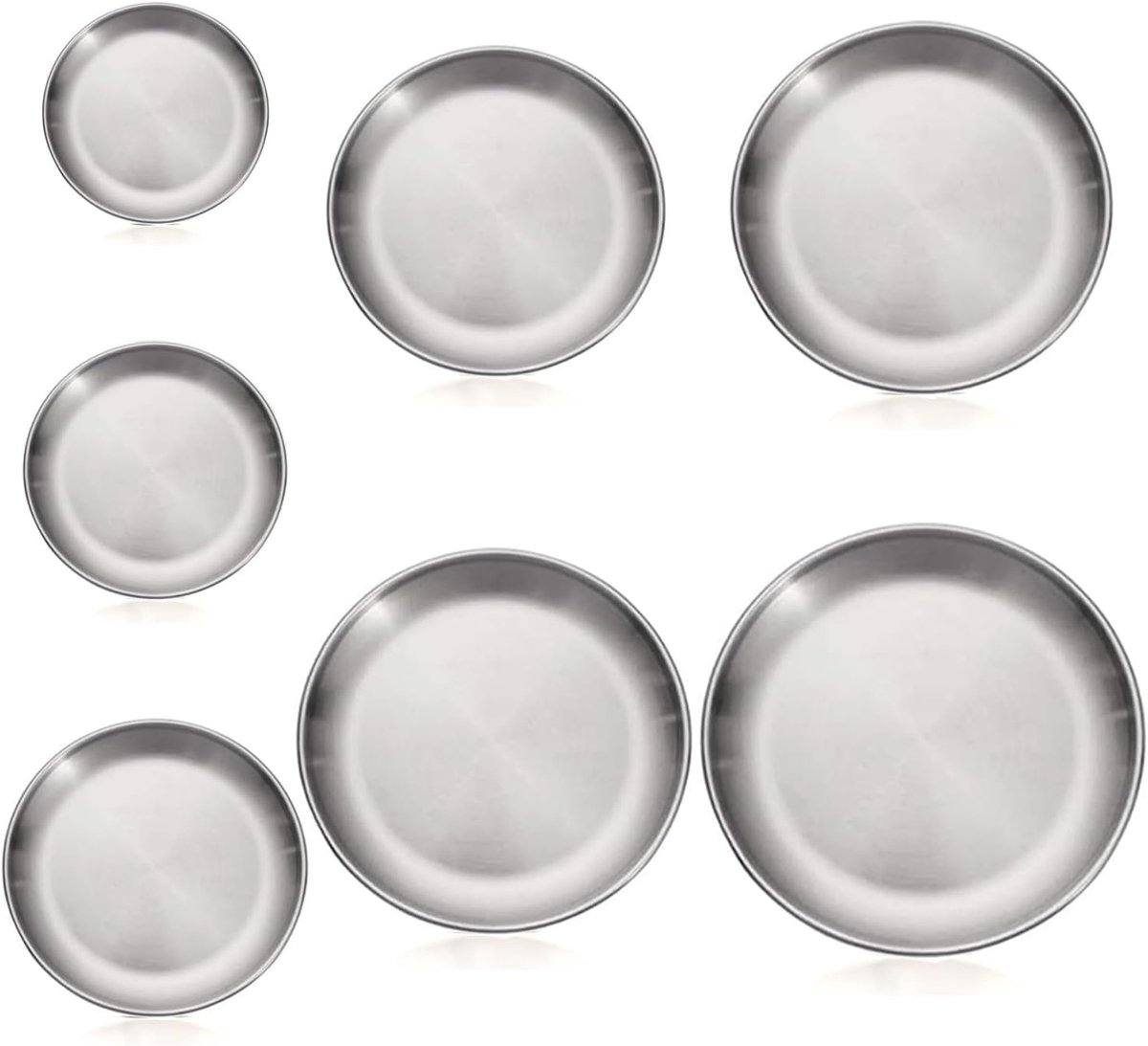 7 Pieces Silver Stainless Steel Round Tableware Saucers Stainless Steel Plates Camping Plates Stainless Steel 7 Sizes - ShopVlot