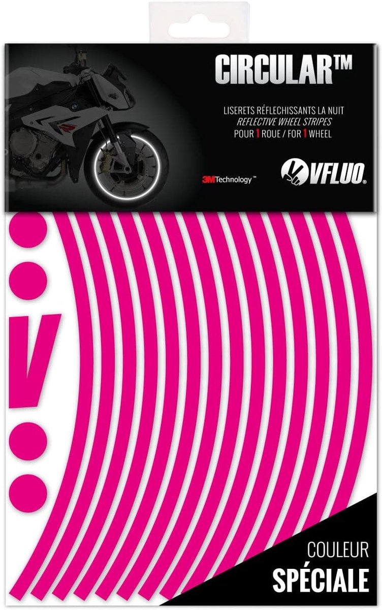 VFLUO CIRCULAR, Motorcycle Rim Strips Kit (1 wheel), 3M Technology, Regular Width Ribbon, 7mm, Pink - ShopVlot