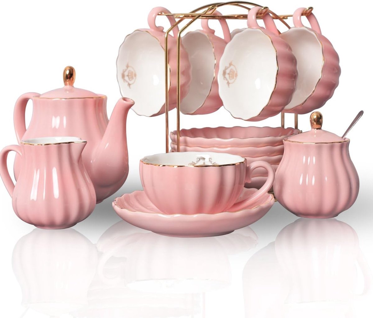 Sweejar Home Service to Porcelaine with tassels and soucoupes Motif famille Royale 225ml Rose - ShopVlot