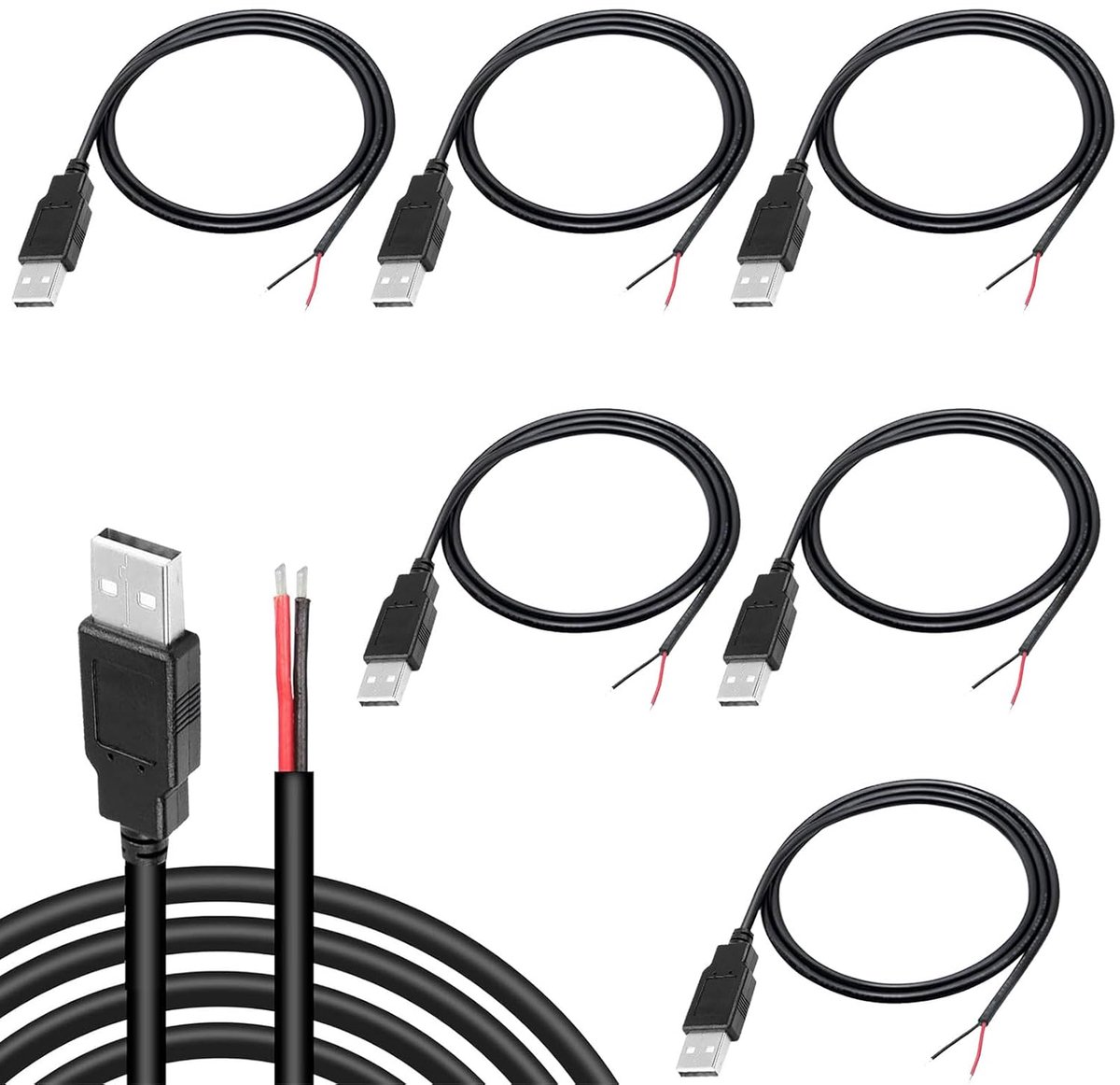 USB kabel 0,3 m - 2-kern pigtail kabel - 2-polig open uiteinde - ideaal voor stroomvoorziening - ShopVlot