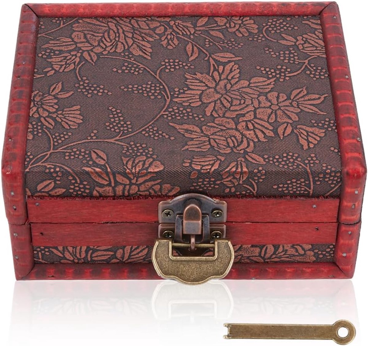 Sieradendoos vintage - houten opbergdoos - met ijzeren slot en sleutel - veilig voor sieraden - ShopVlot