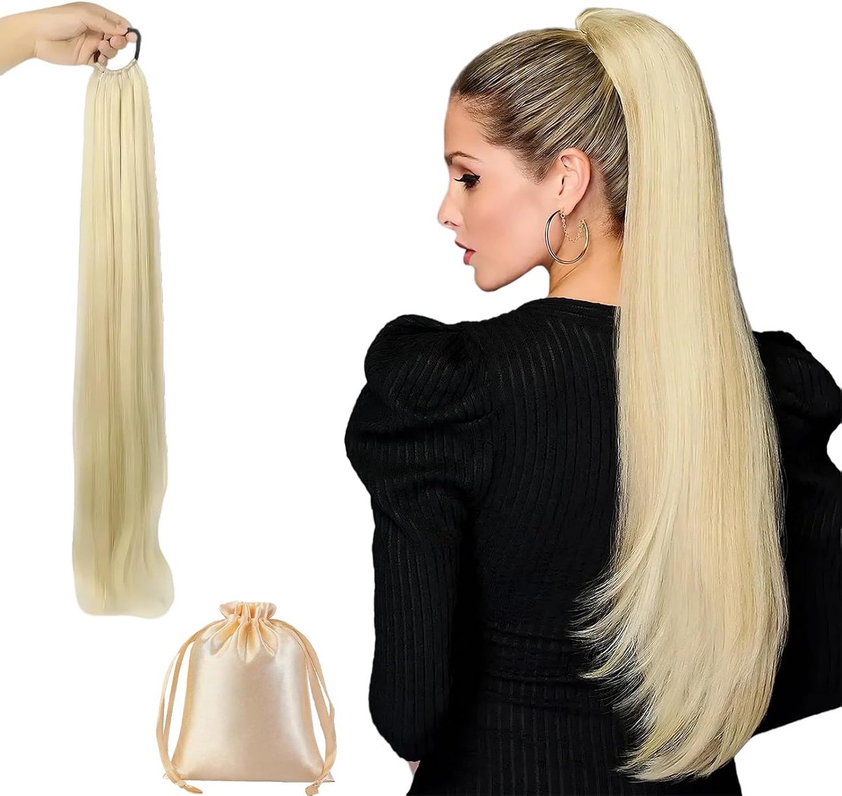 Ponytail haarstuk 60cm - gouden vlecht - met opbergzak - gemakkelijk te bevestigen voor dagelijks gebruik - ShopVlot