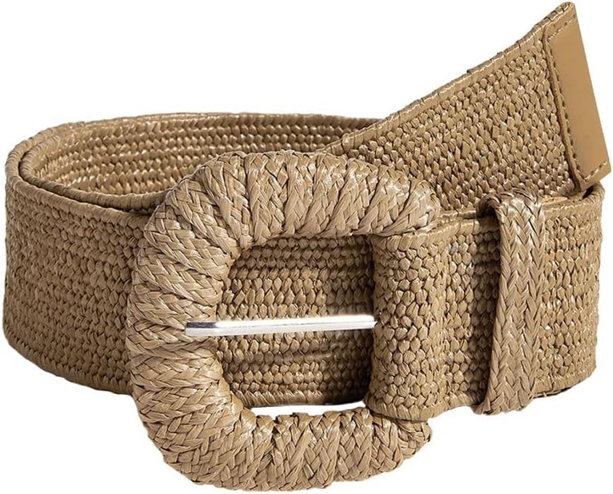 Brede gevlochten riem voor dames - breed met ronde rietgesp - elastisch en casual - ideaal voor de zomer - ShopVlot