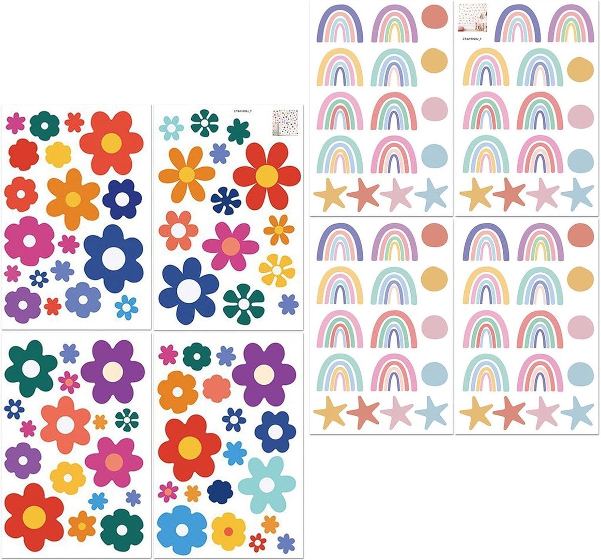 Muurstickers bloemen en regenbogen - PVC materiaal - kleurige decoratie - ideaal voor slaapkamers - ShopVlot