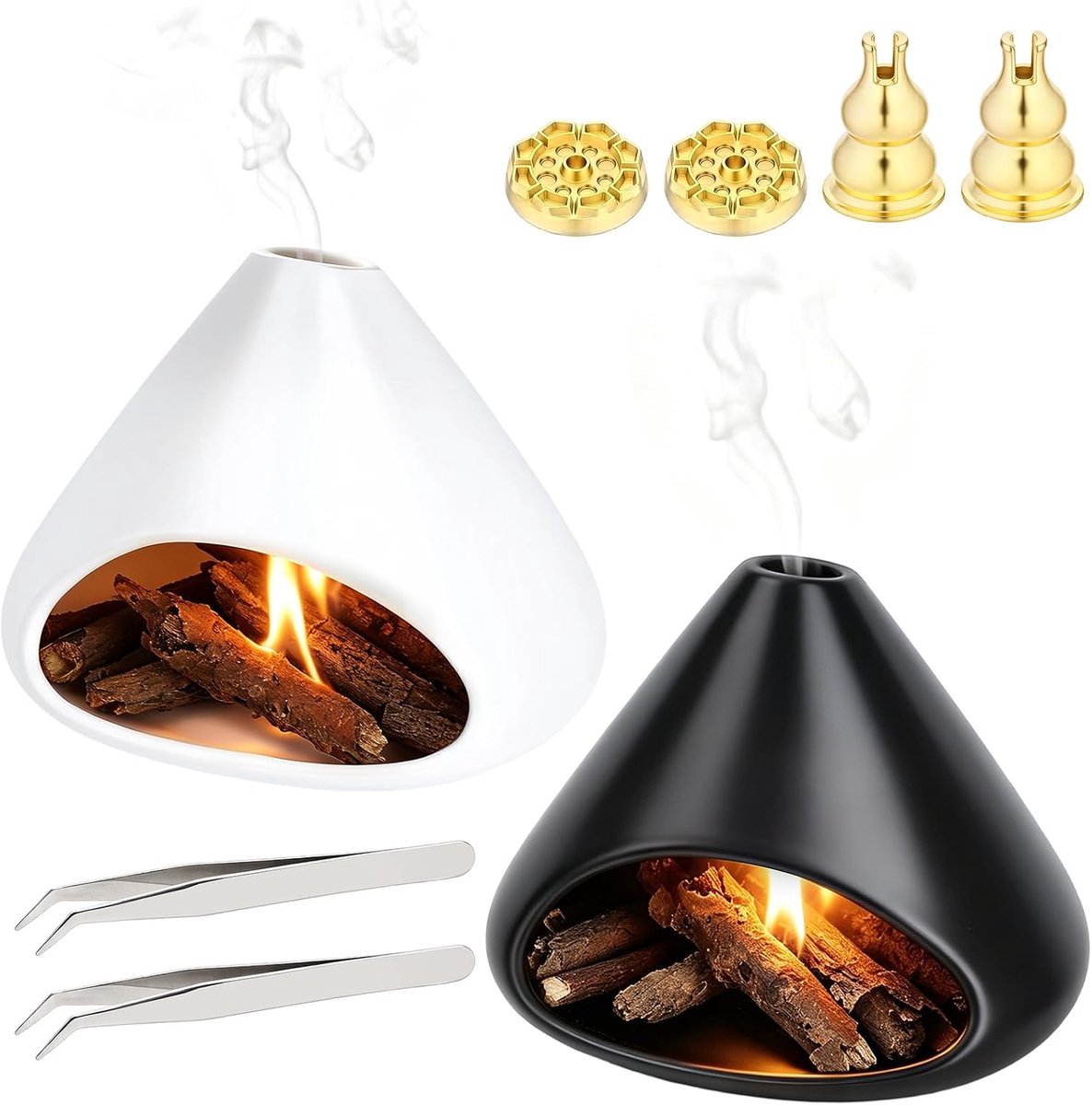 Palo Santo branders set van 6 - keramisch en roestvrij staal - moderne wierookhouders - perfect voor meditatie - ShopVlot