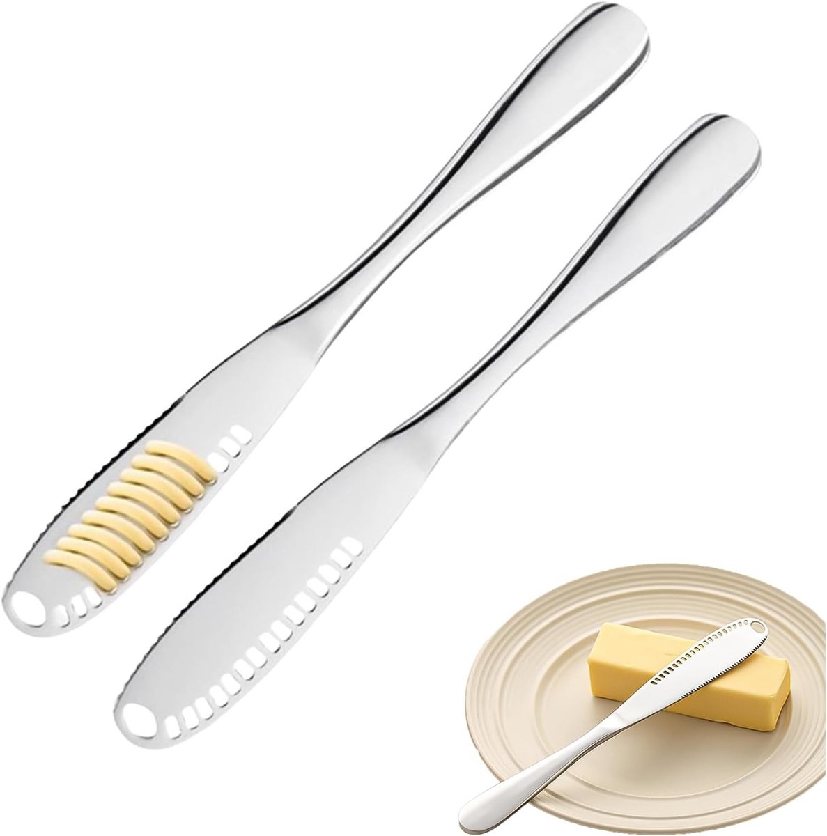 Set van 2 Boter Messen voor Smeerbare Voeding, Ideaal voor Brood en Toast