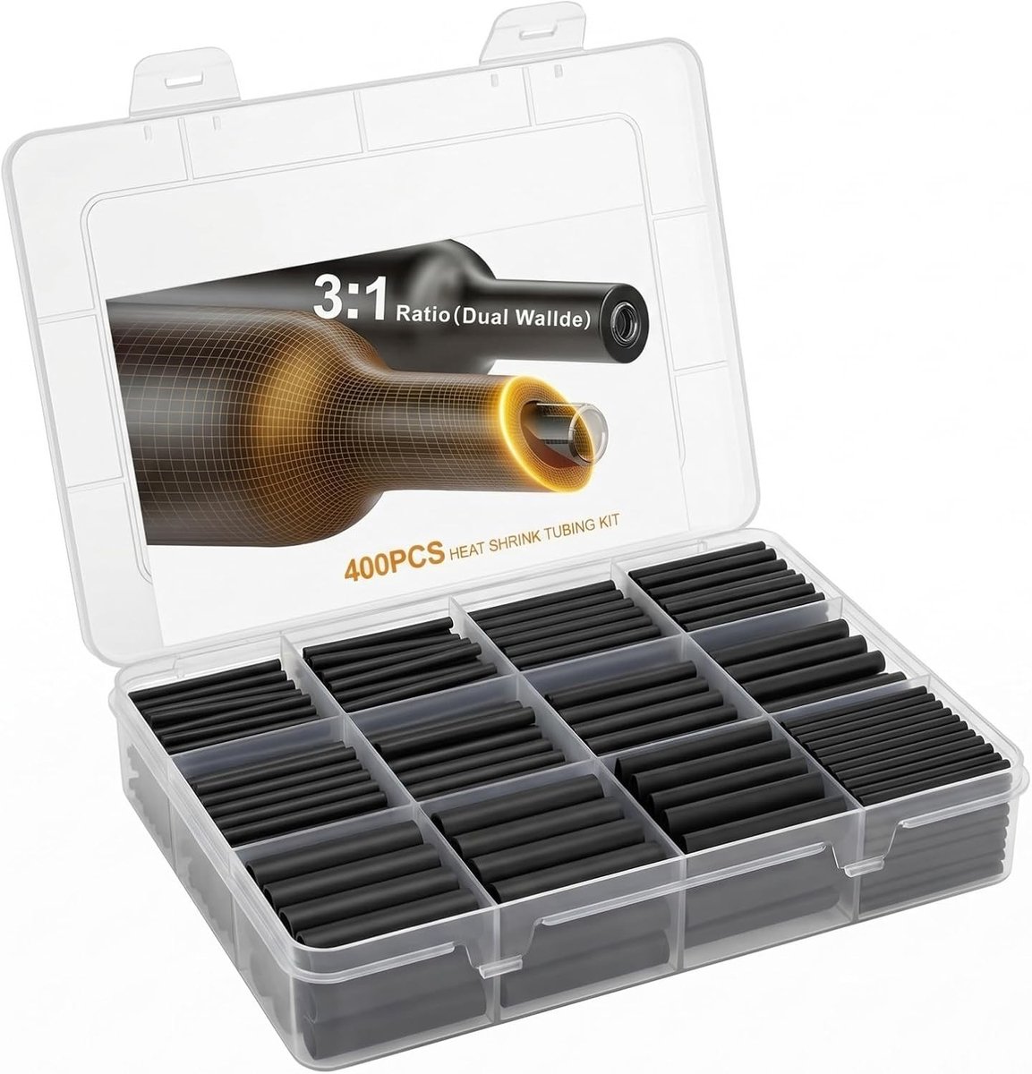 Krimpkous Set 400 Stuks, Waterdichte Heat Shrink Tubes met Lijm, 12 Maten voor Elektrische Isolatie en Draadverbindingen, Duurzaam en Verbleekt Niet