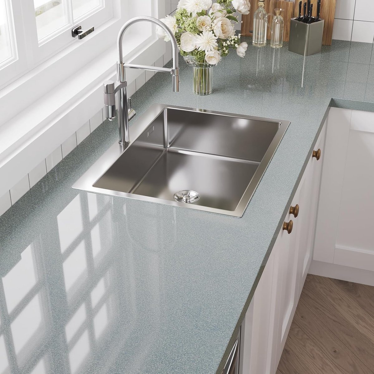 Glitterbehang - 40 cm breed - Grijs metallic - Luxe uitstraling voor keuken en meubels - ShopVlot