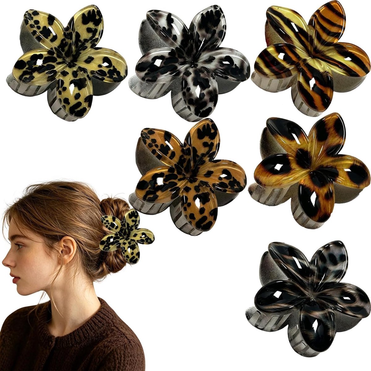 bloemenhaarspelden 8 cm - middelgrote haarklauwen - frangipani-design - antislip voor elk haartype - ShopVlot