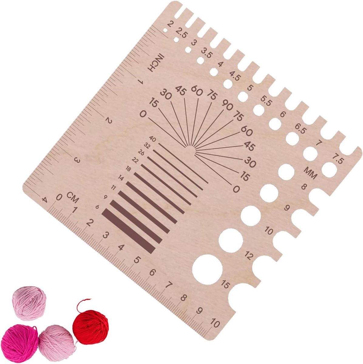Breinaaldenmaat - 2mm - 15mm - Houten materiaal - Voor het meten van breidiktes - ShopVlot