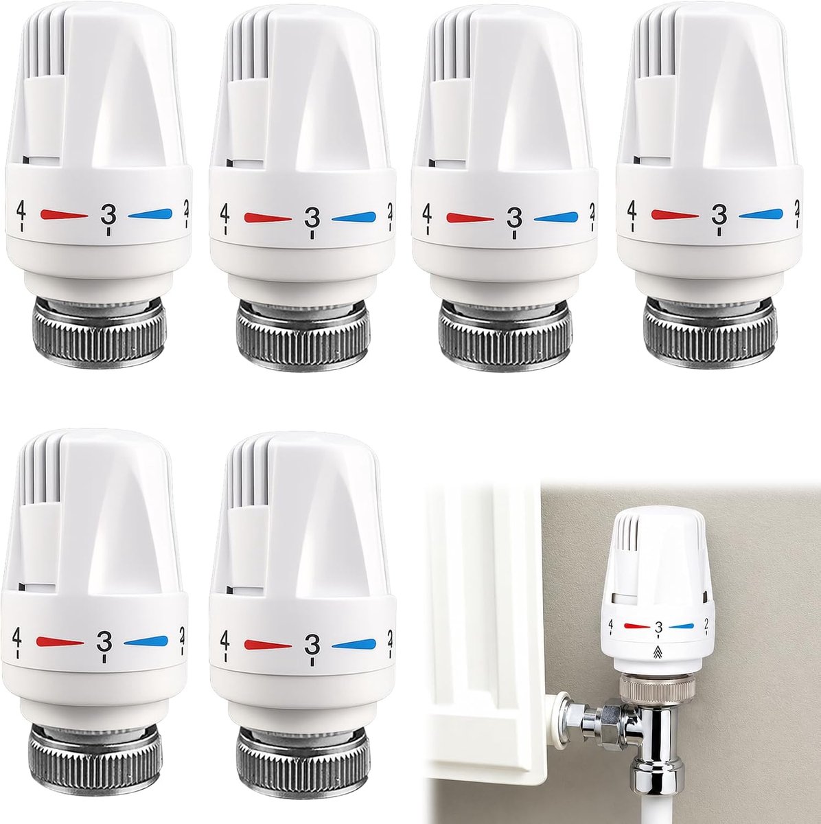 Thermostaatventiel M30 x 1,5 - Set van 6 wit - Vorstbescherming - Energiebesparend voor thuis en kantoor - ShopVlot