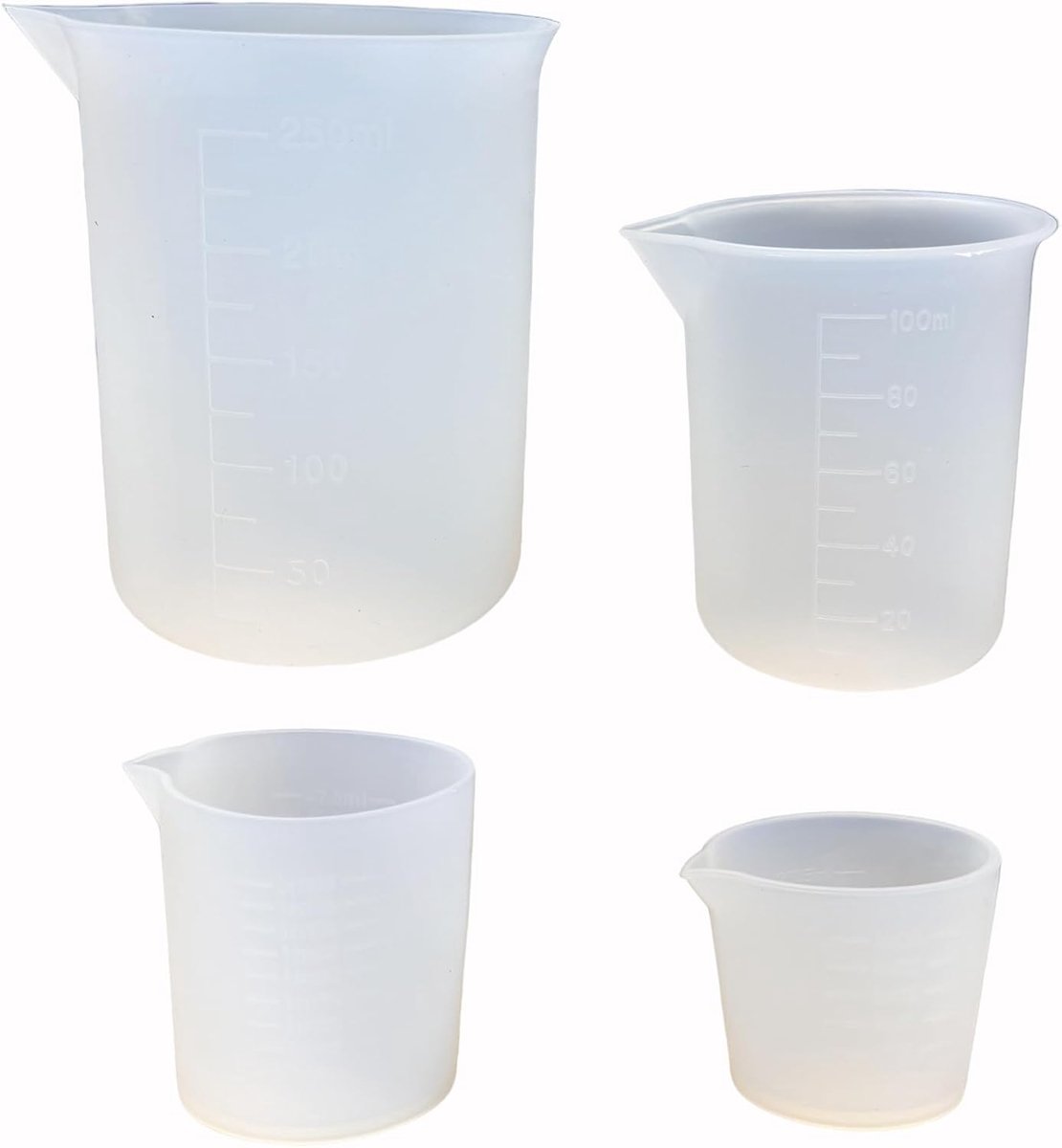 Siliconen maatbekers 30/50/100/250 ml - gegradueerde siliconen bekers - flexibel en duurzaam - ShopVlot