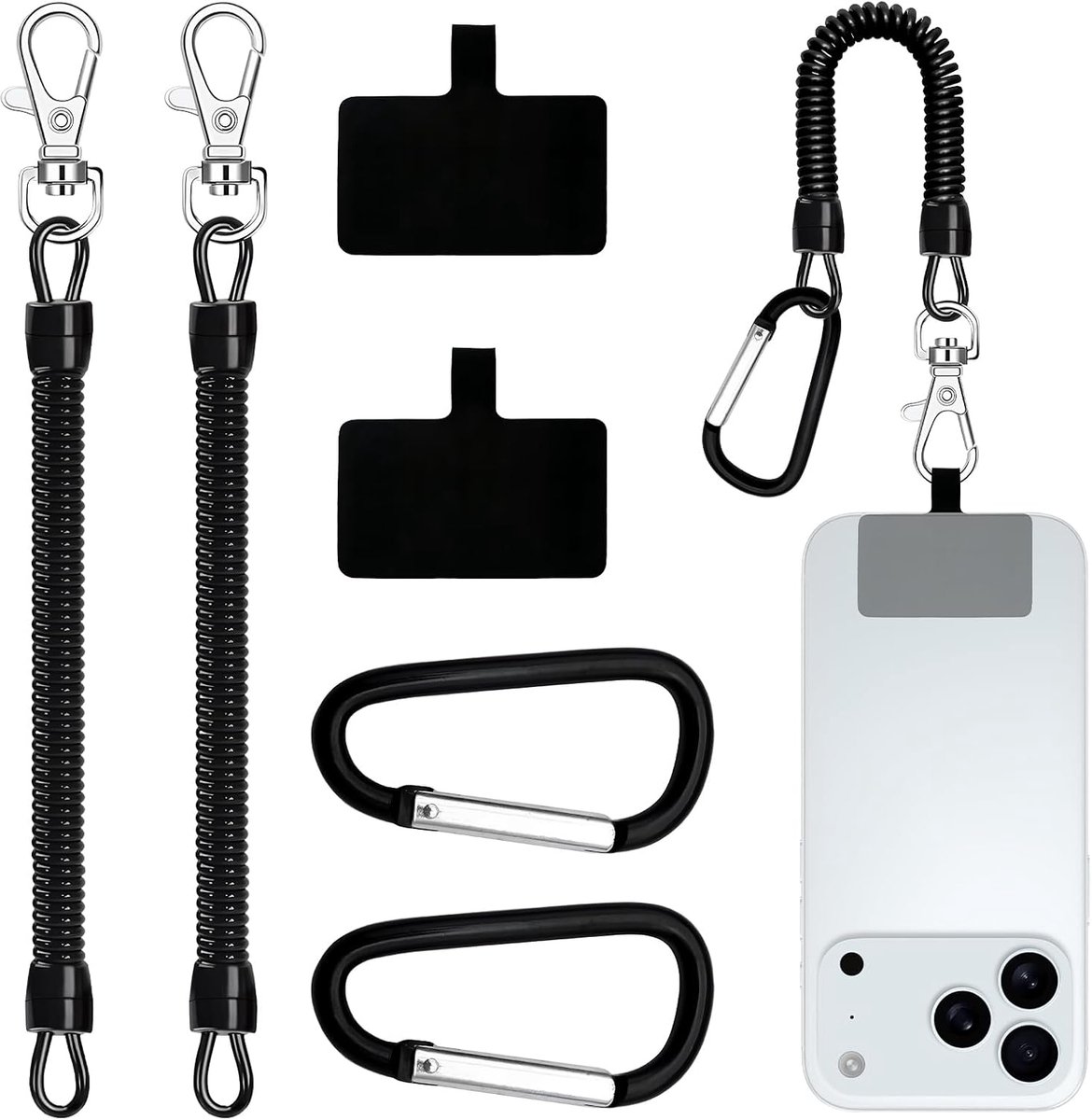 Mobiele telefoonbandjes 2 stuks - Flexibele spiraalkabel - Anti-diefstal met karabijnhaak - ShopVlot