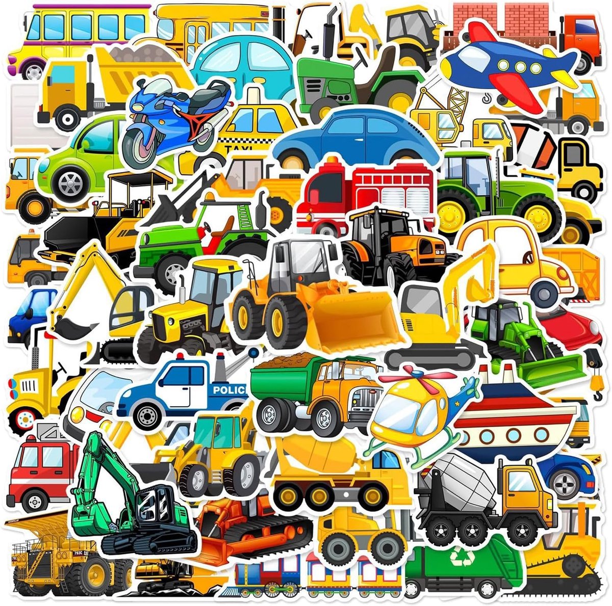 Stickerpakket bouwvoertuigen 120 stuks - waterdicht vinyl - zelfklevend - leuk voor laptops en waterflessen - ShopVlot