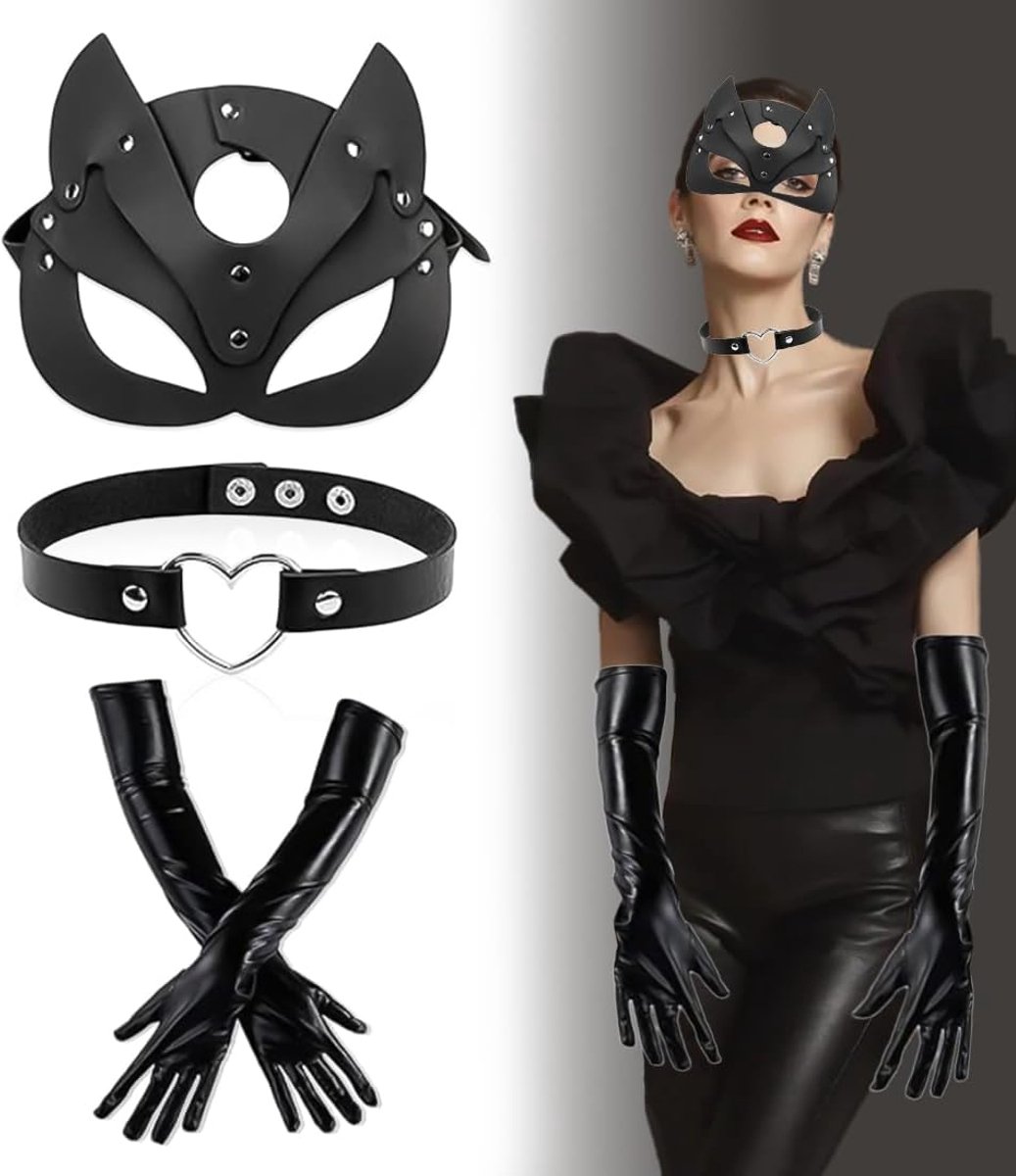 Catwoman masker set - verstelbaar - PU leer - ideaal voor Halloween - ShopVlot