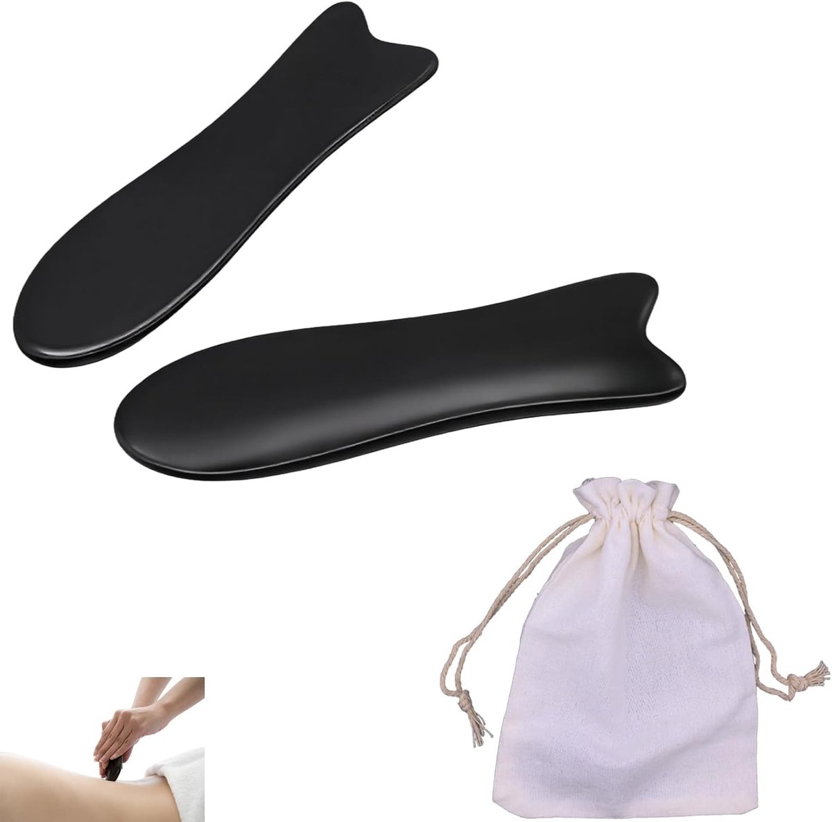 Gua Sha massage tool set van 2 - buffelhorn - visvorm scrapers - voor ontspanning en bloedsomloop - ShopVlot