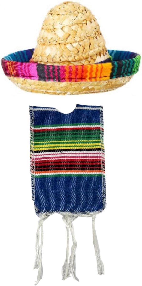 Mexicaanse Sombrero Hoeden en Serape Flessen Poncho's - Kleurvol - Mini Formaat - Perfect voor Feesten - ShopVlot