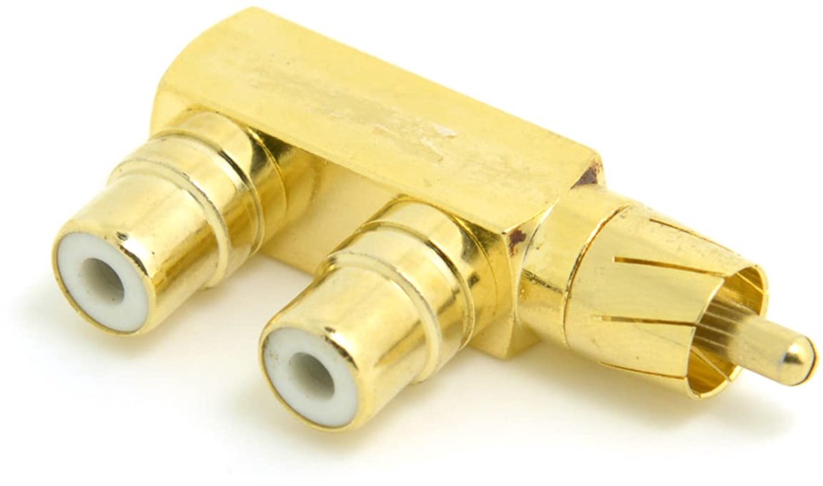 RCA AV Audio Splitter Adapter - Male naar Dual Female - 90 graden hoekconnector - Ideaal voor ruimtebesparing - ShopVlot