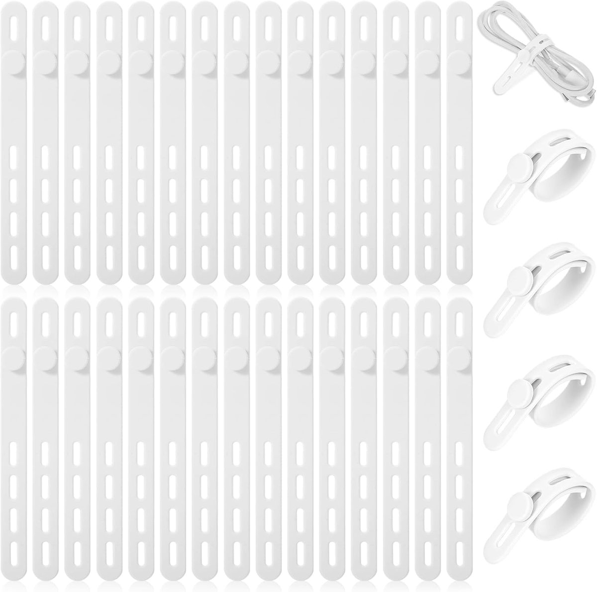 Siliconen kabelbinders 30 stuks - wit - herbruikbaar en elastisch - ideaal voor kabelbeheer - ShopVlot