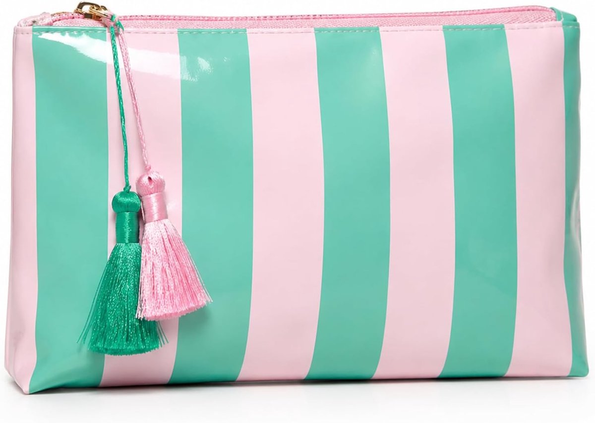Kulturbeutel Dames Cosmetica Zak - Compact 24x14x8cm - PVC Waterdicht - Transparant met Strepen - Ideaal voor Reis - ShopVlot