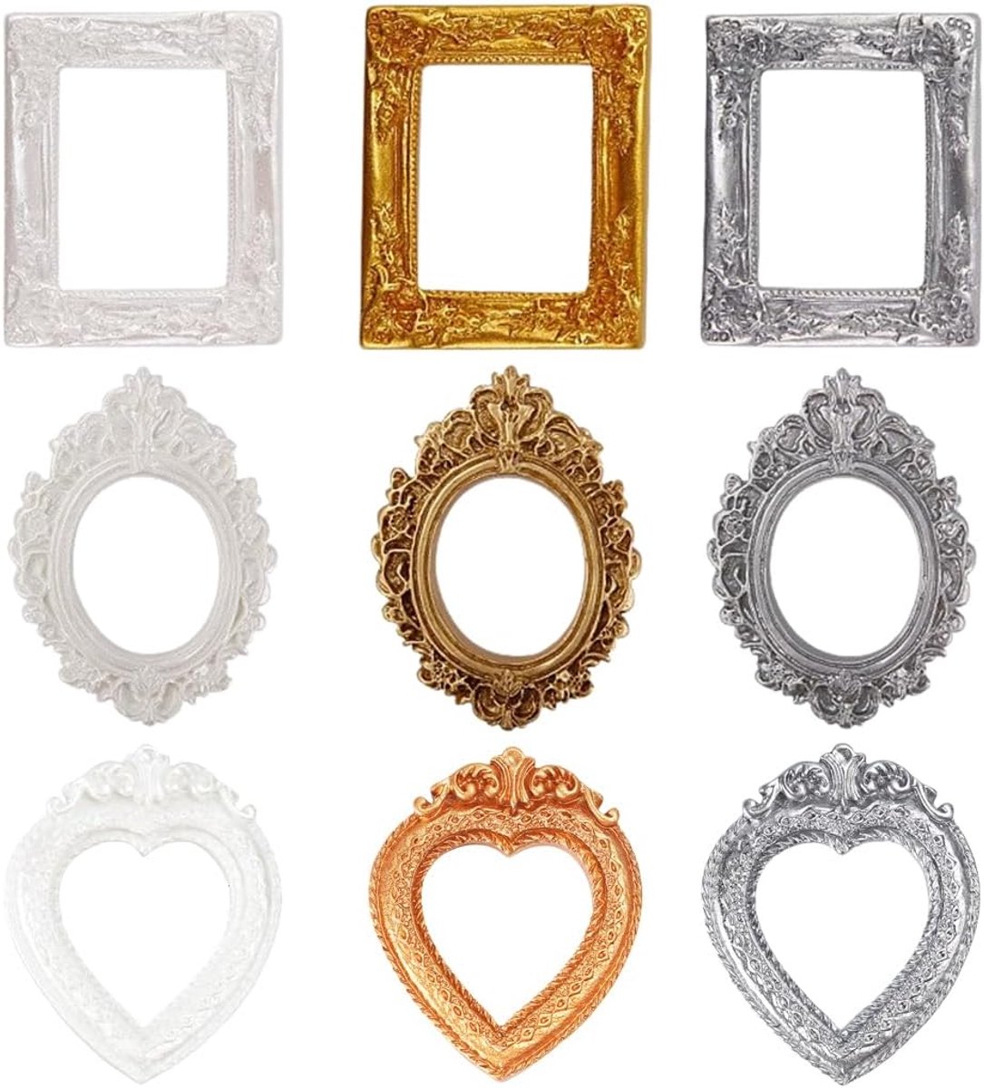 Mini-fotolijsten vintage-stijl - 9 stuks - gouden baroklijst - wanddecoratie om zelf te maken - ShopVlot