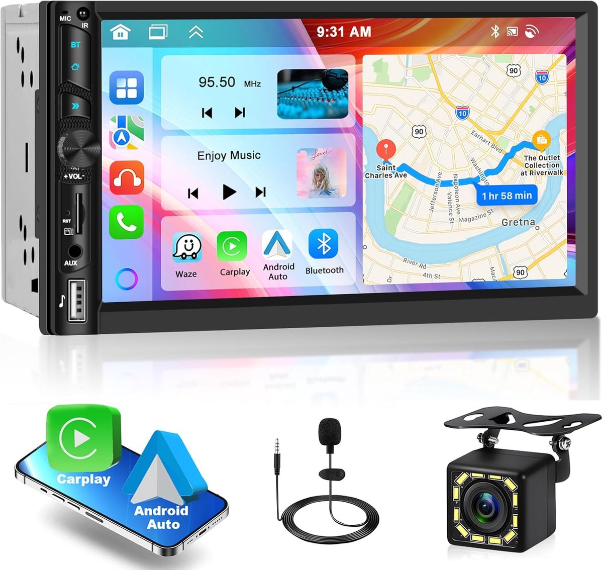 2 Din autoradio 7 inch IPS touchscreen - Bluetooth/MirrorLink/FM/USB/AUX - entertainment onderweg - ShopVlot