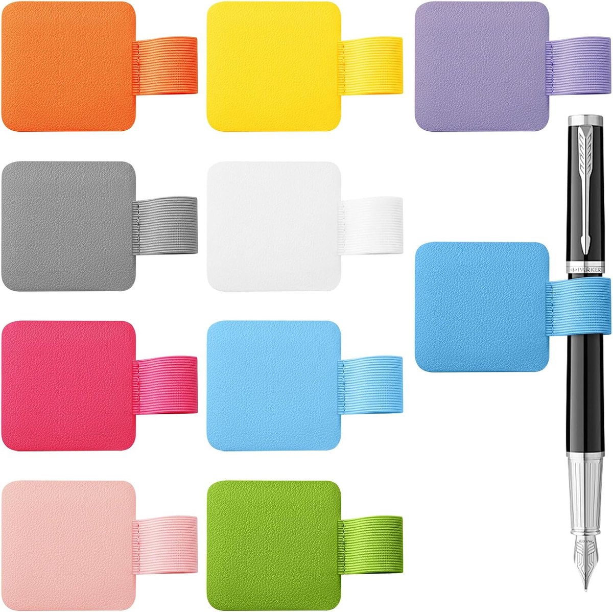 Penhouder zelfklevend 10 stuks - PU leer - 10 kleuren - Perfect voor notitieboeken - ShopVlot